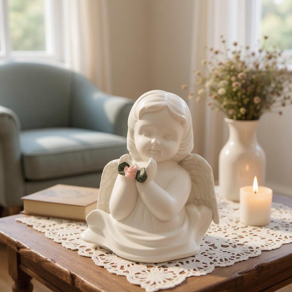 Porcelain Angel Girl Holding a Rose